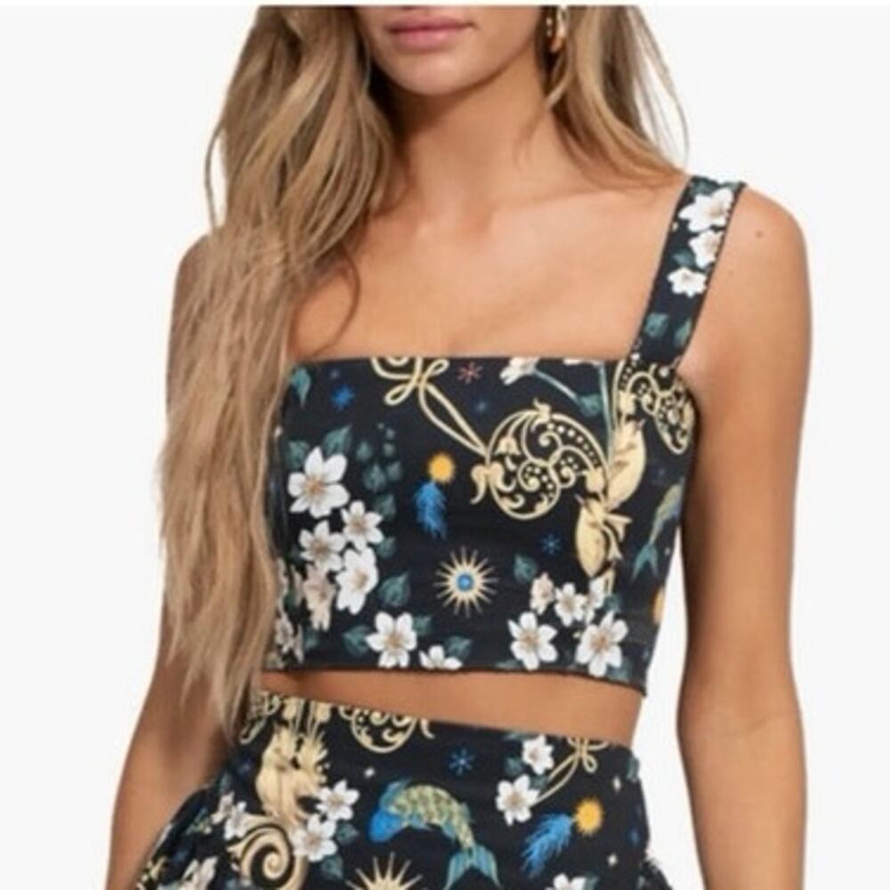 NWOT Agua Bendita Leah Solstice Cotton Cover-Up Crop Top in Blue SZ S